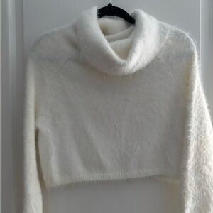 White Cropped Turtleneck Sweater